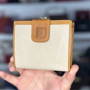 Celine Compact Kisslock Cream and Tan Leather Wallet